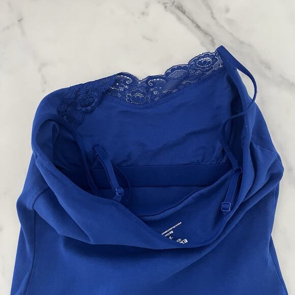 Y2K Vtg Express sexy stretch Cami tank top lace trim Blue Sz Small Dainty fairy - Picture 8 of 10